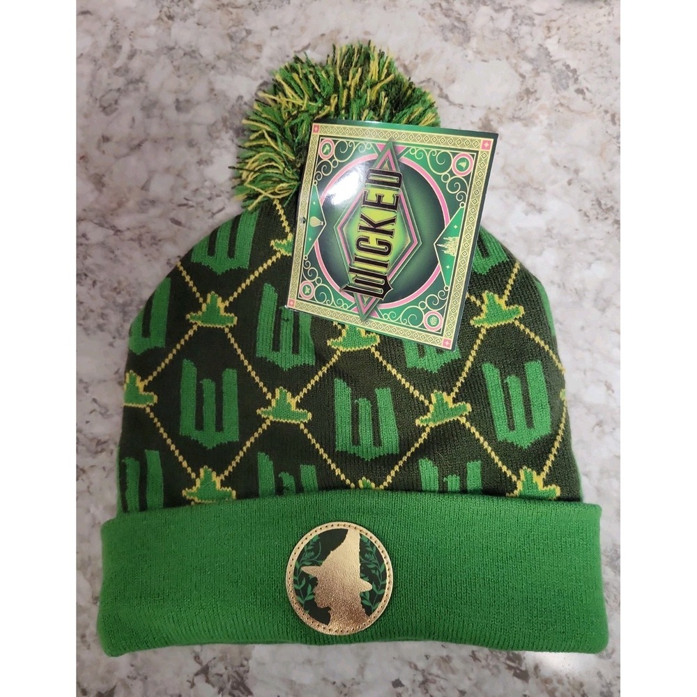 Wicked Green/Black Knit Beanie Hat with Pom Pom - Movies Original